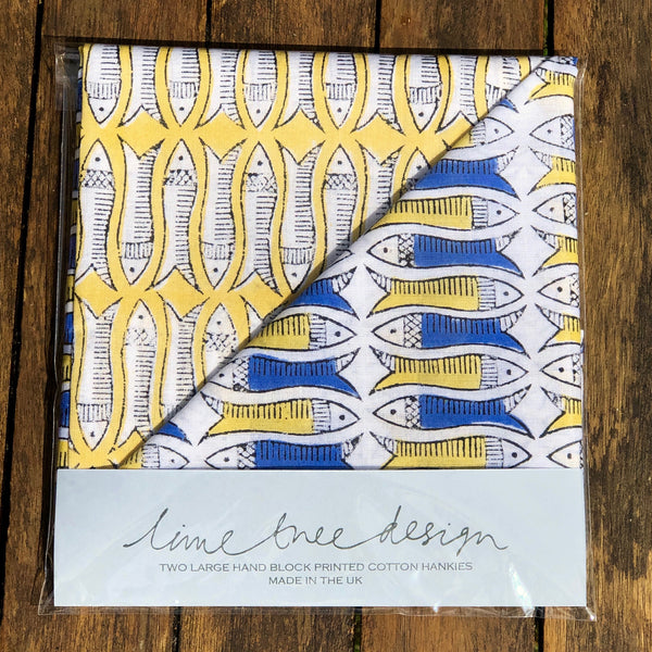 yellow fish and blue fish hankies