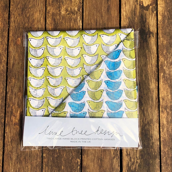 green and blue bird printed hankies