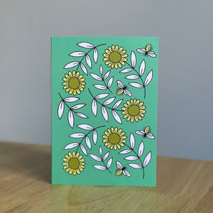Greetings Card - Flowers and Bees