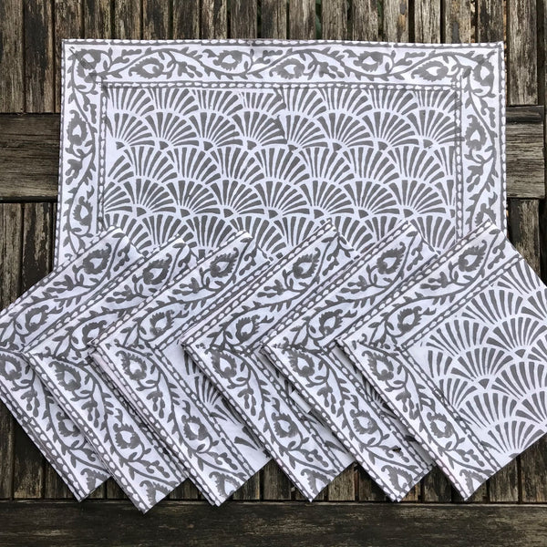 Set of 6 Block Print Placemats & Napkins - 3 Colourways