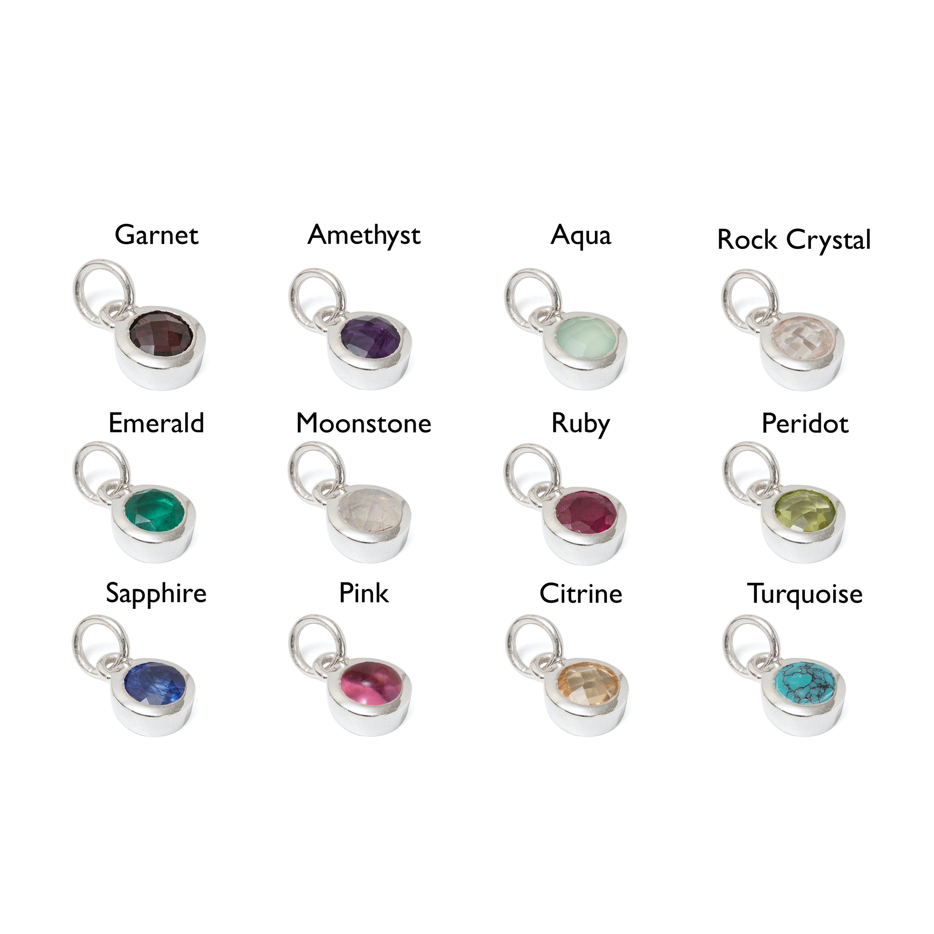 Birthstone Charm Necklace Sterling Silver