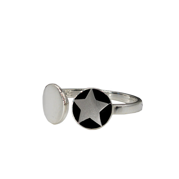*New Enamel Black Star Adjustable Ring