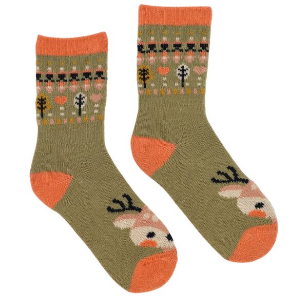 Olive Cute Deer Knitted Socks