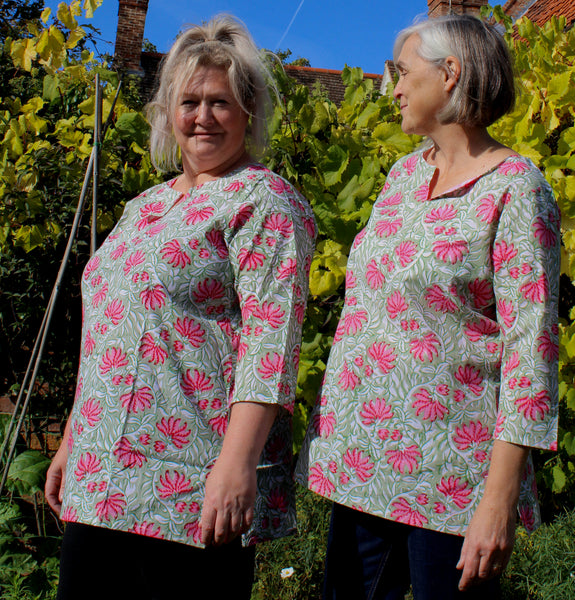 Block Printed Tunic Green/Pink Floral