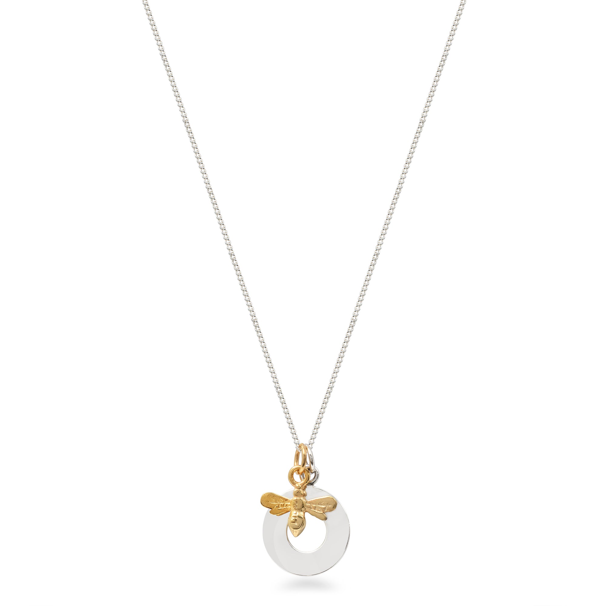 Circle and Bee Necklace Sterling Silver and Vermeil