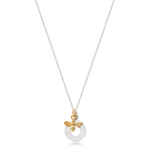 Circle and Bee Necklace Sterling Silver and Vermeil