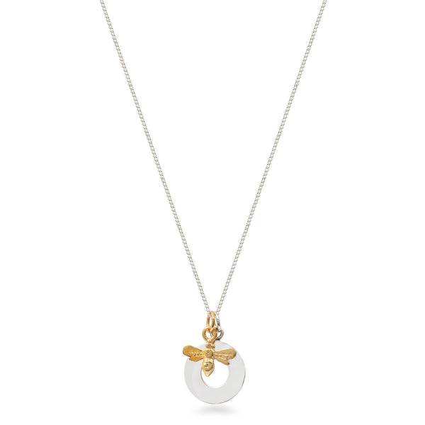 Circle and Bee Necklace Sterling Silver and Vermeil