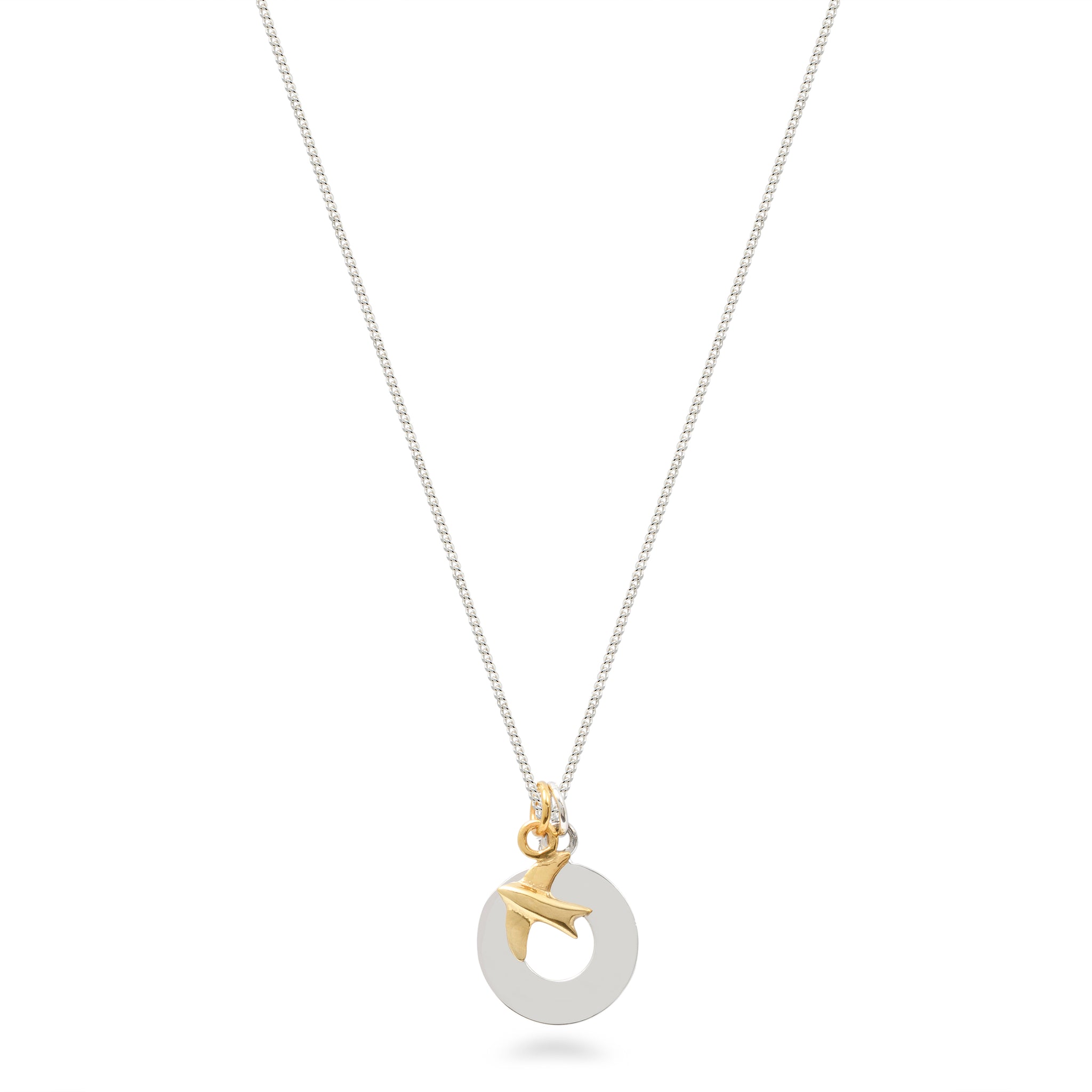 Circle and Swallow Necklace Sterling Silver and Vermeil