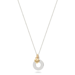 Circle and Heart Necklace Sterling Silver and Vermeil