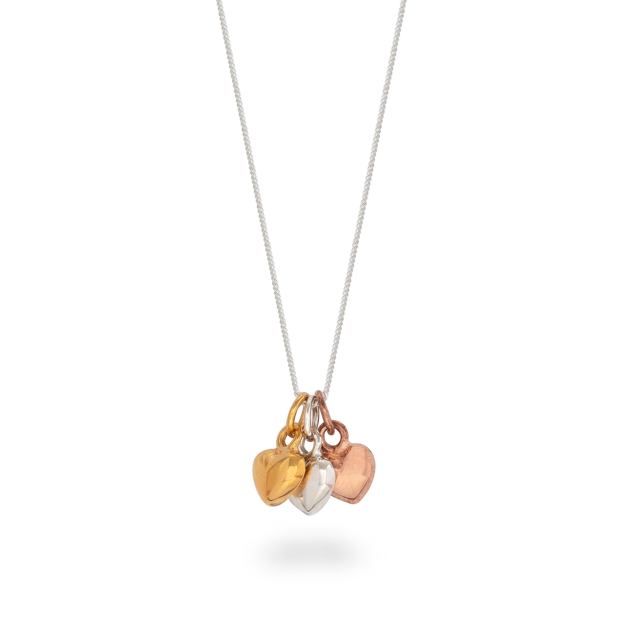 Triple Tiny Heart Necklace Mixed Metal