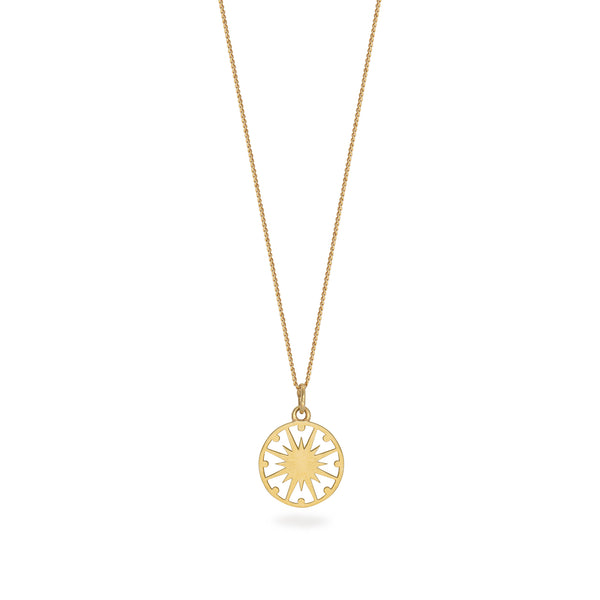 gold supernova necklace on white background 