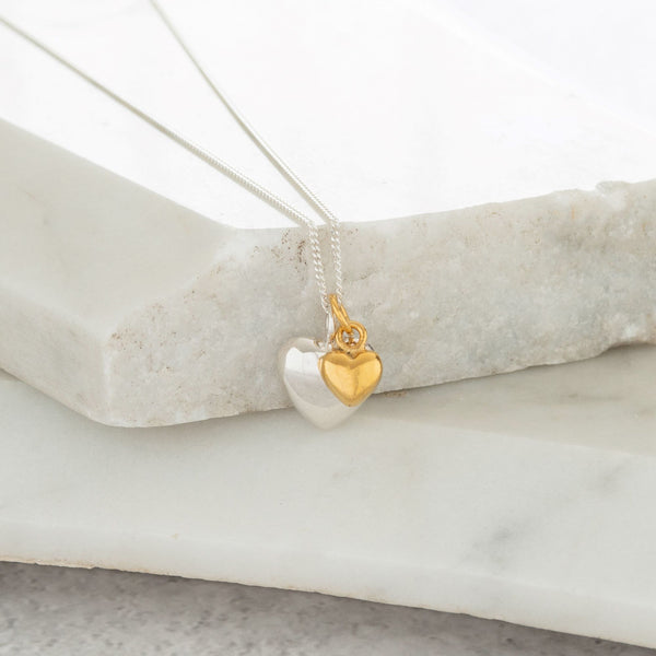 Double Heart Necklace Sterling Silver and Gold Vermeil