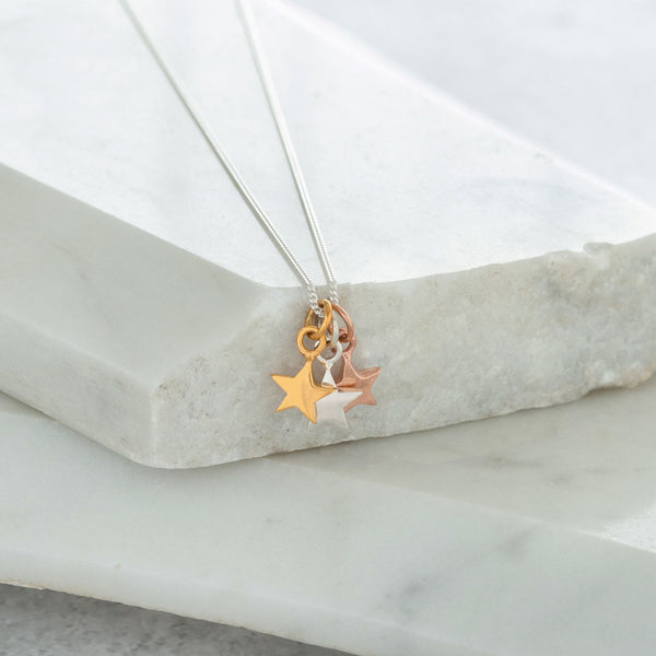 Triple Star Necklace Mixed Metal
