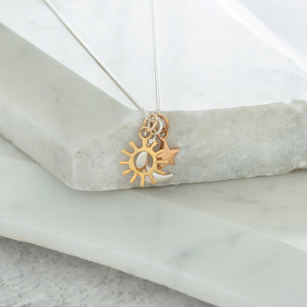 Sun, Moon and Star Necklace Mixed Metal