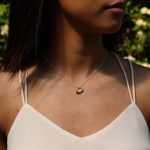 Triple Tiny Heart Necklace Mixed Metal
