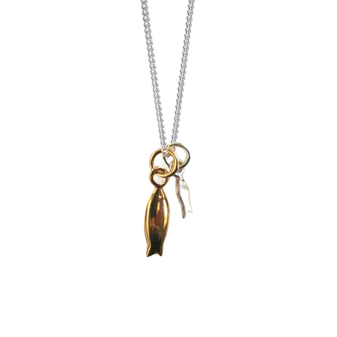 Tiny Gold Fish and Mini Silver Fish Charm Necklace