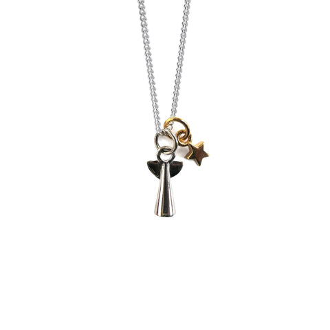 *NEW Ditsy Double Tiny Silver Angel and Mini Gold Star Charm Necklace