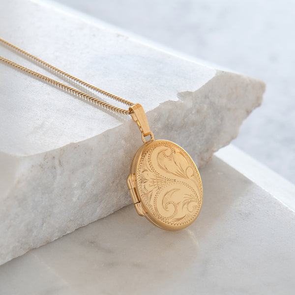Personalised Engraved Oval Locket Necklace Rolled Gold