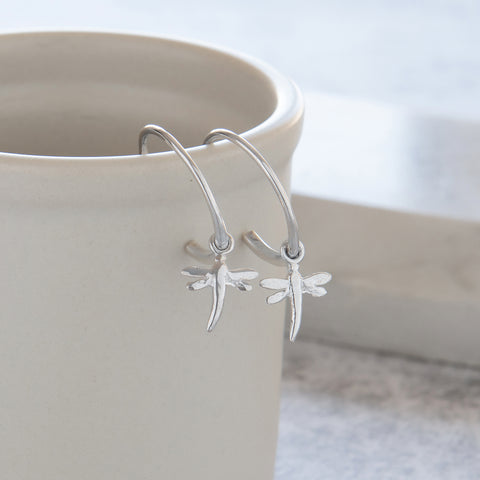 Half Hoop Earrings with Dragonfly Sterling Silver