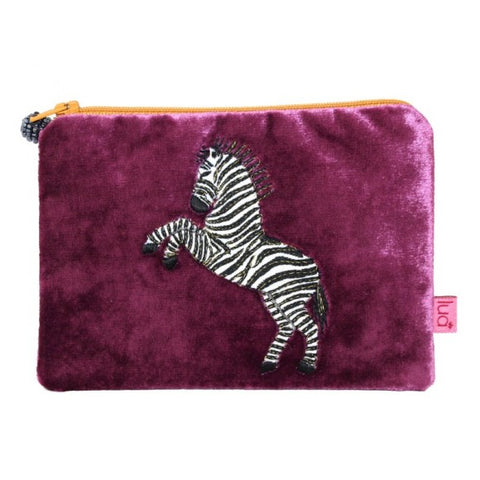 Velvet Coin Purse with Dancing Zebra Appliqué: Plum