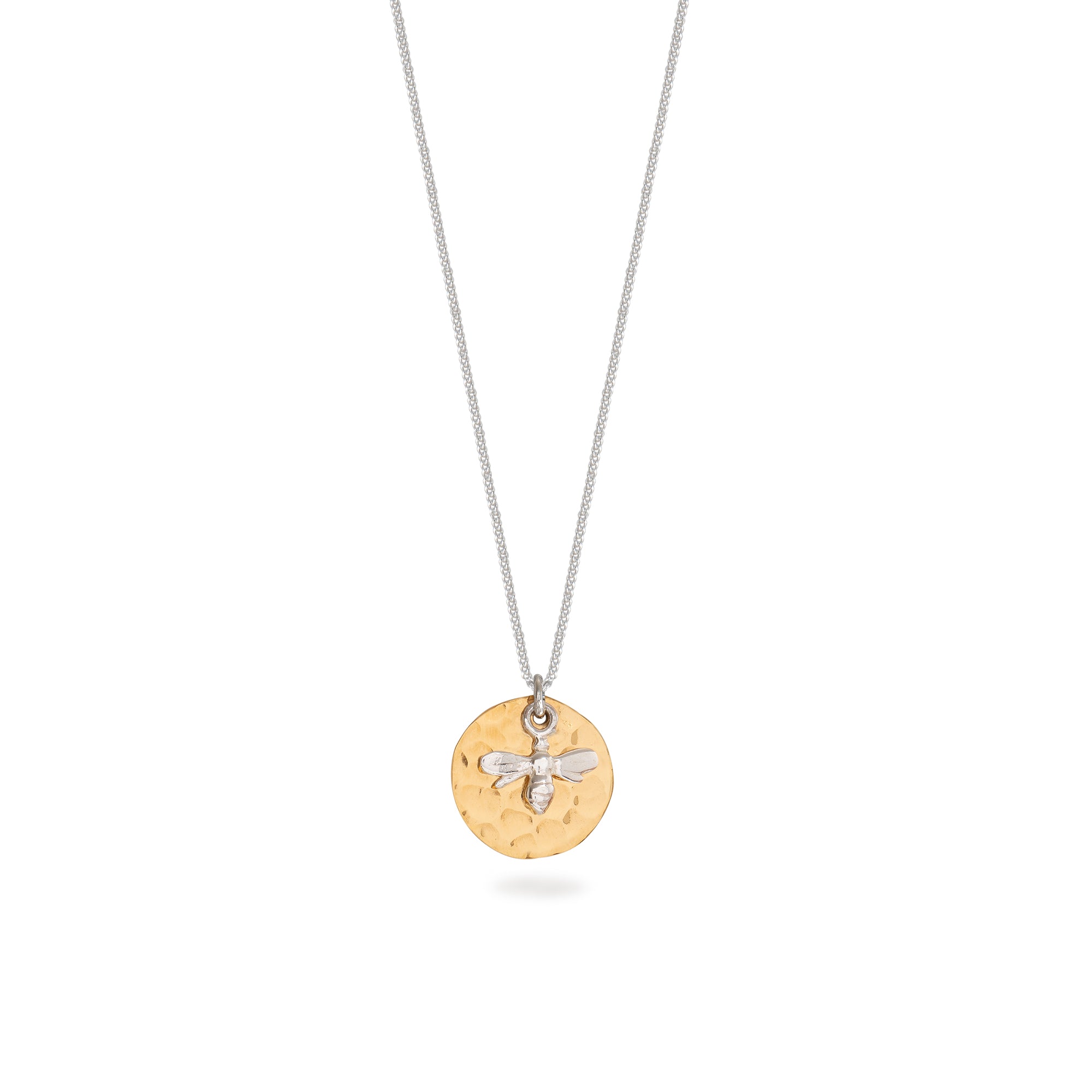 Hammered Disc with Bee Gold Vermeil and Sterling Silver