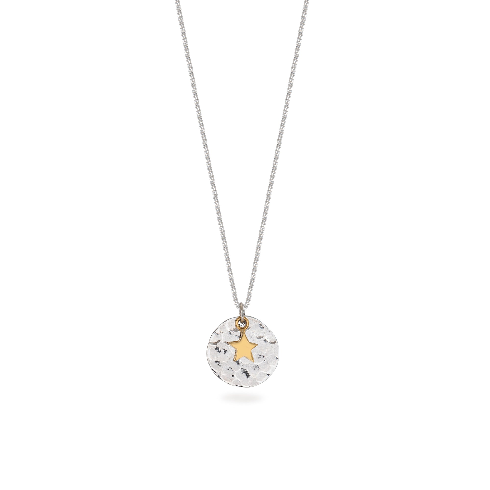 Hammered Disc with Star Necklace Sterling Silver and Vermeil