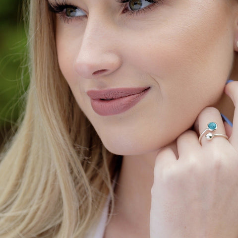 Adjustable Birthstone Ring December: Sterling Silver and Turquoise