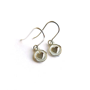 Mini Heart Medallion Hook Earrings Sterling Silver or Gold Vermeil