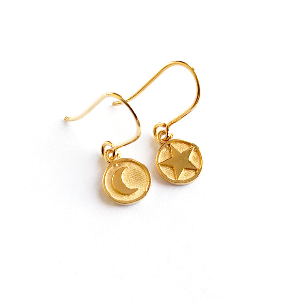 gold vermeil moon and star mendallion earrings 