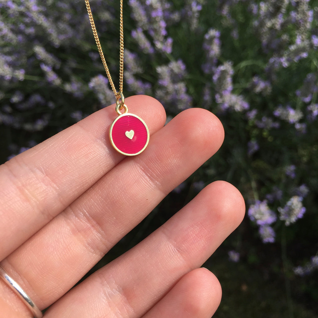 Red Heart Enamel Necklace Gold Vermeil – Lime Tree Design