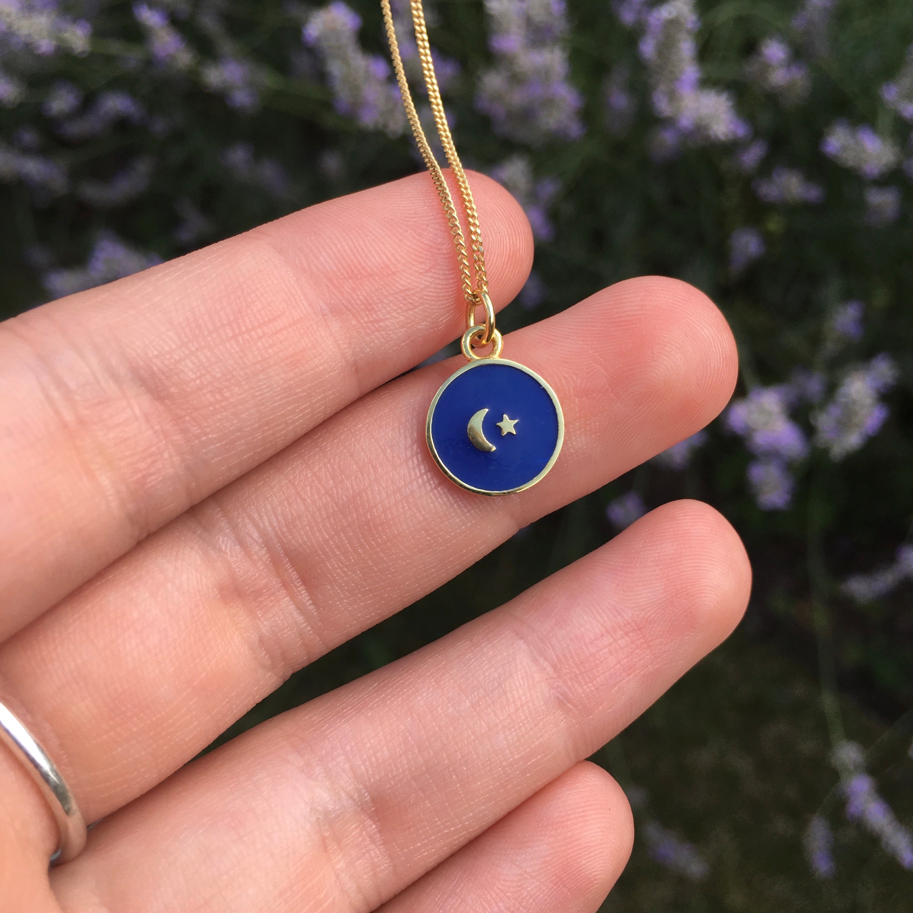 Indigo Blue Moon and Star Enamel Necklace