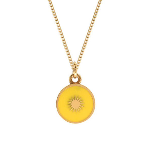 yellow sun enamel pendant with gold necklace 