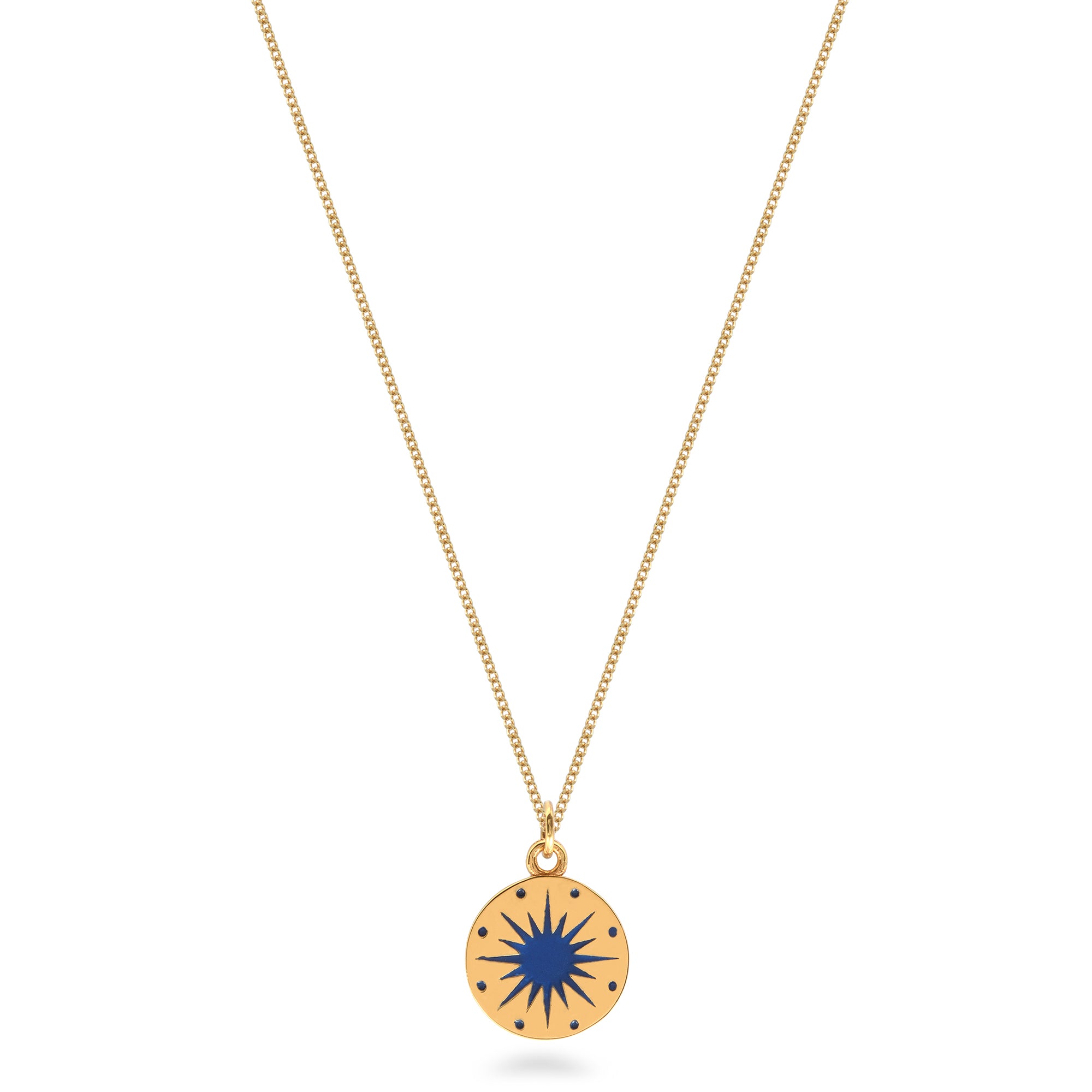 midnight blue enamel necklace on white background 