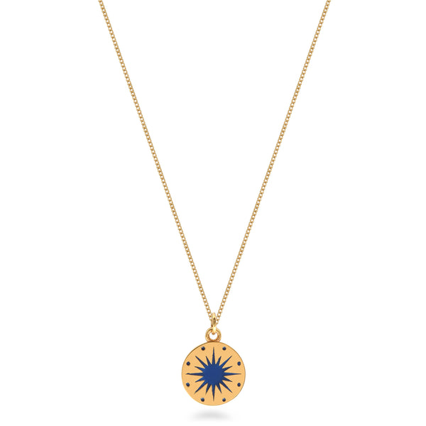 midnight blue enamel necklace on white background 