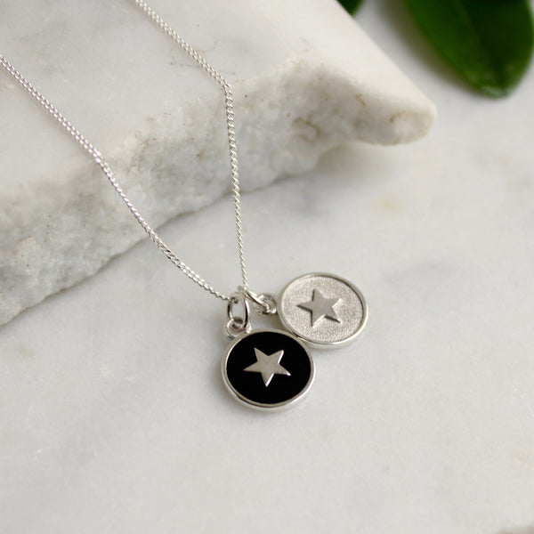 black enamel star with silver insert star 