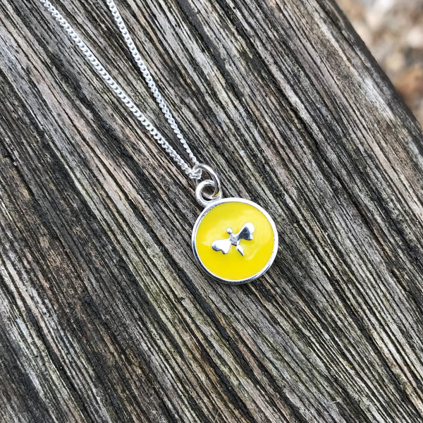 Yellow Bee Enamel Necklace Sterling Silver