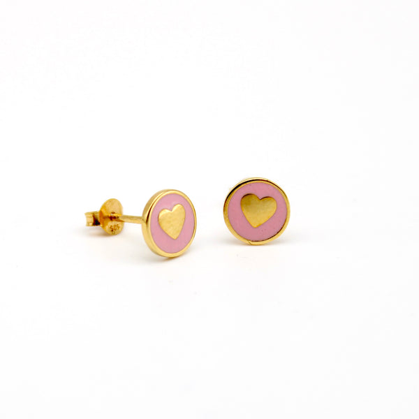 gold pink heart earrings 
