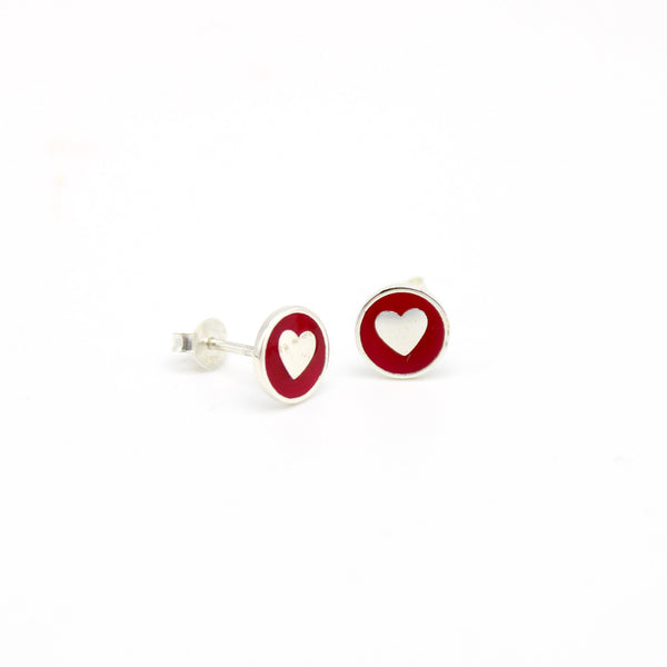 silver heart cherry red earring 