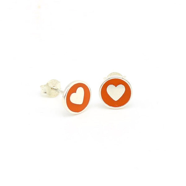silver orange heart earrings 