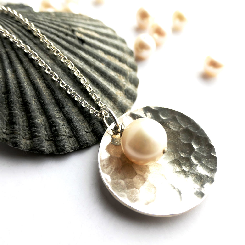 White Large Pearl Pendant Necklace on Gold Chain