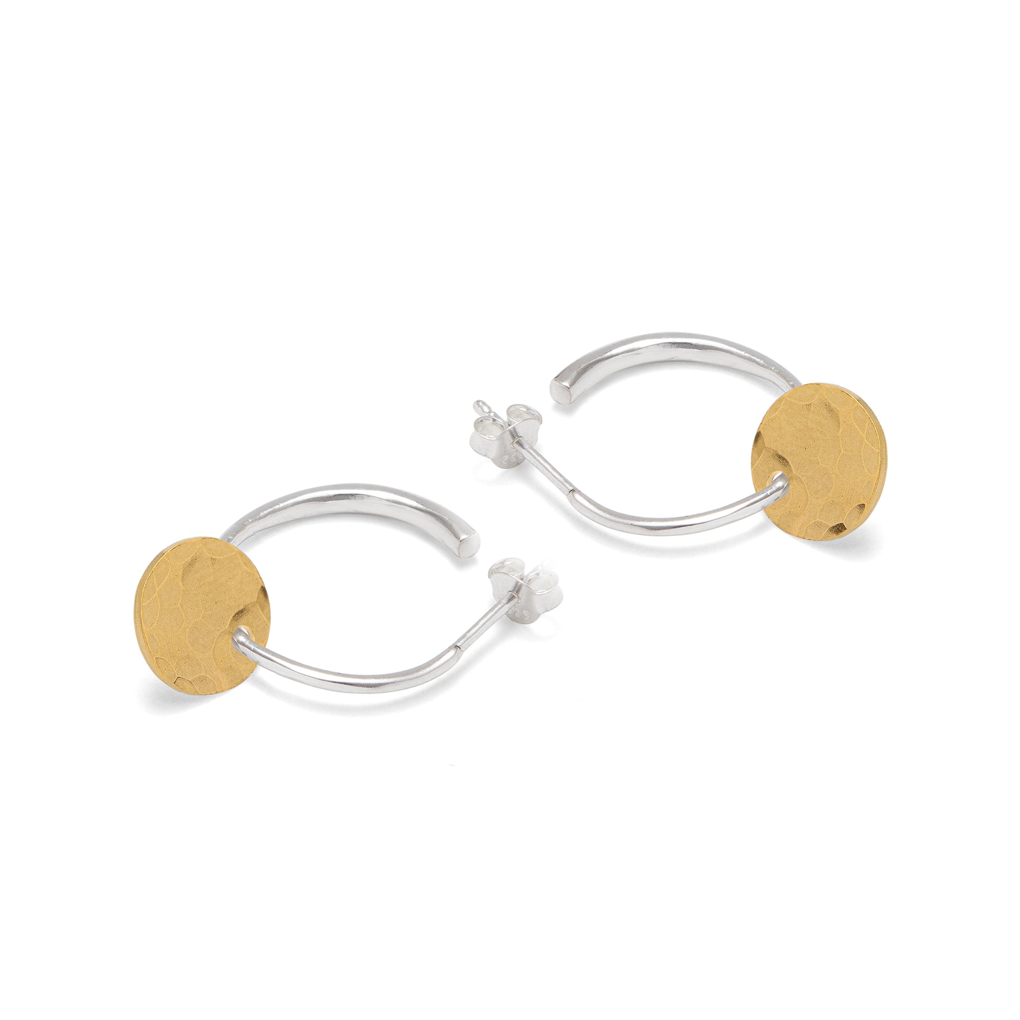 Half Hoop Earrings with Hammered Gold Vermeil Disc