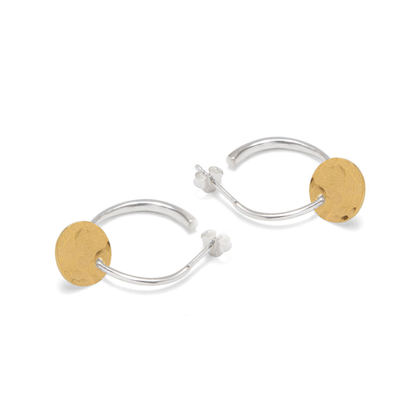 Half Hoop Earrings with Hammered Gold Vermeil Disc