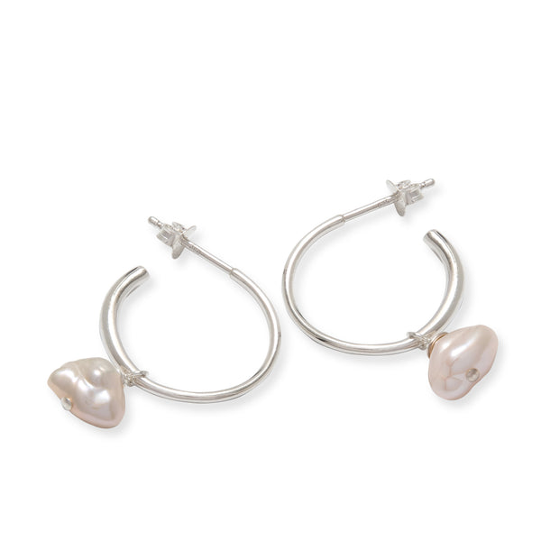 Half Hoop Earrings with Baroque Pearl Sterling Silver