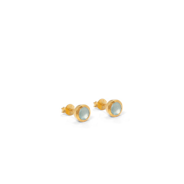 Birthstone Stud Earrings March: Aqua and Gold Vermeil