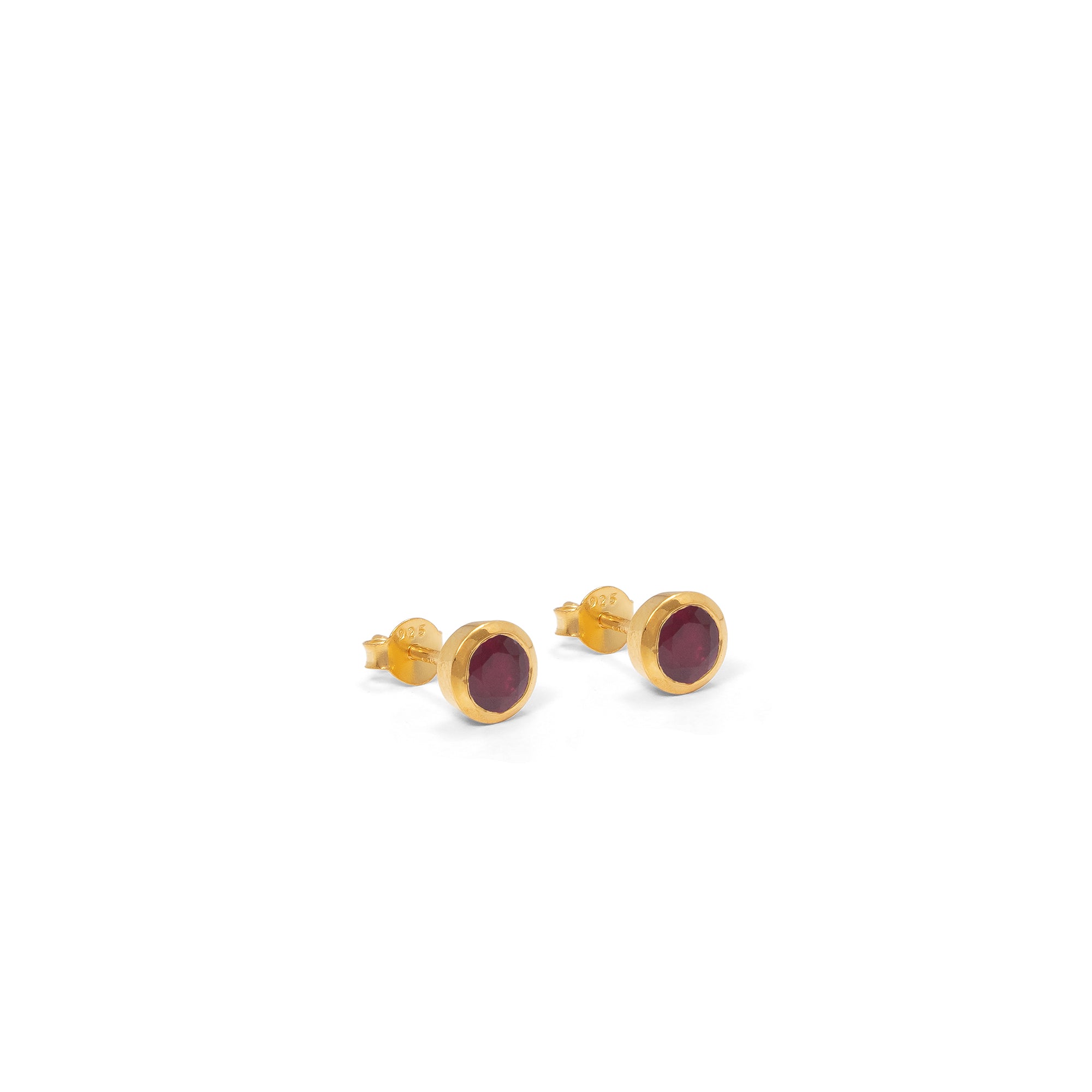 Birthstone Stud Earrings July: Ruby and Gold Vermeil