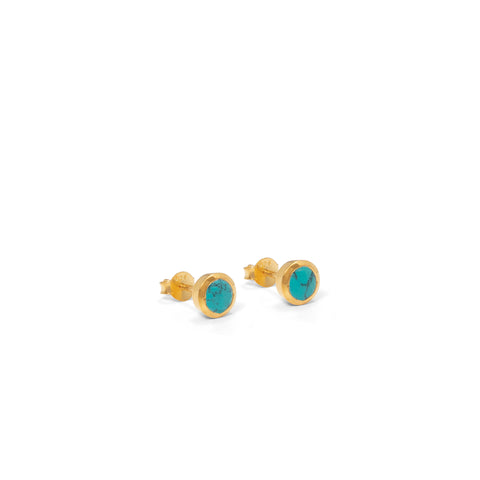 Birthstone Stud Earrings December: Turquoise and Gold Vermeil