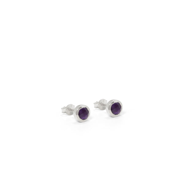 Birthstone Stud Earrings February: Amethyst and Sterling Silver