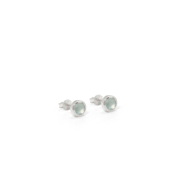 Birthstone Stud Earrings March: Aqua and Sterling Silver