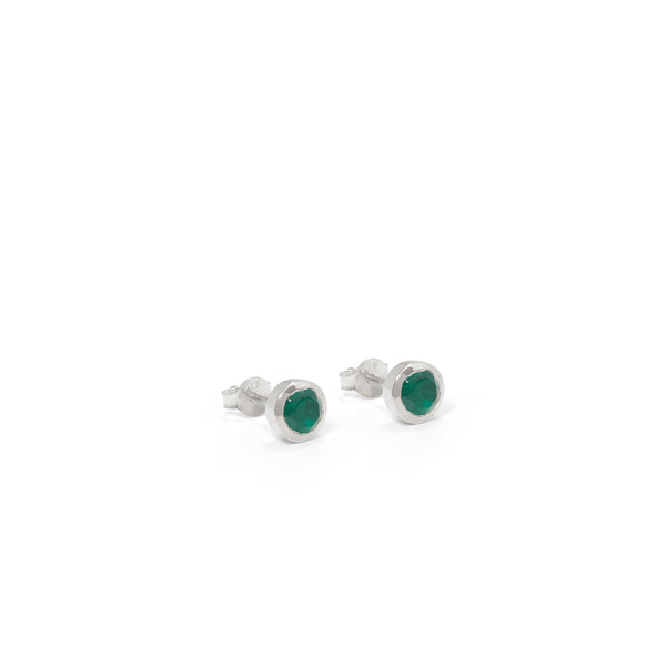 Birthstone Stud Earrings May: Emerald and Sterling Silver