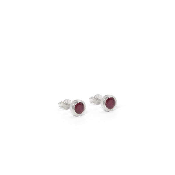 Birthstone Stud Earrings July: Ruby and Sterling Silver